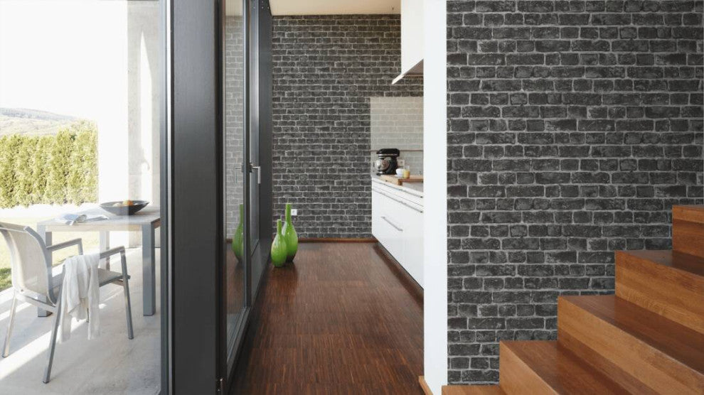 Textured Wallpaper Brick Rustic, 306822, Black, 1 Roll