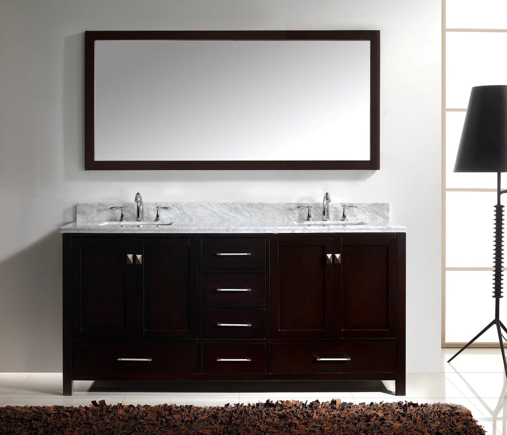 Caroline Avenue 72" Double Bathroom Vanity Set Espresso, Marble Top