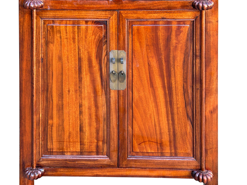 Oriental Chinese 2 Drawers Wood Pattern Brown Credenza Console Cabinet