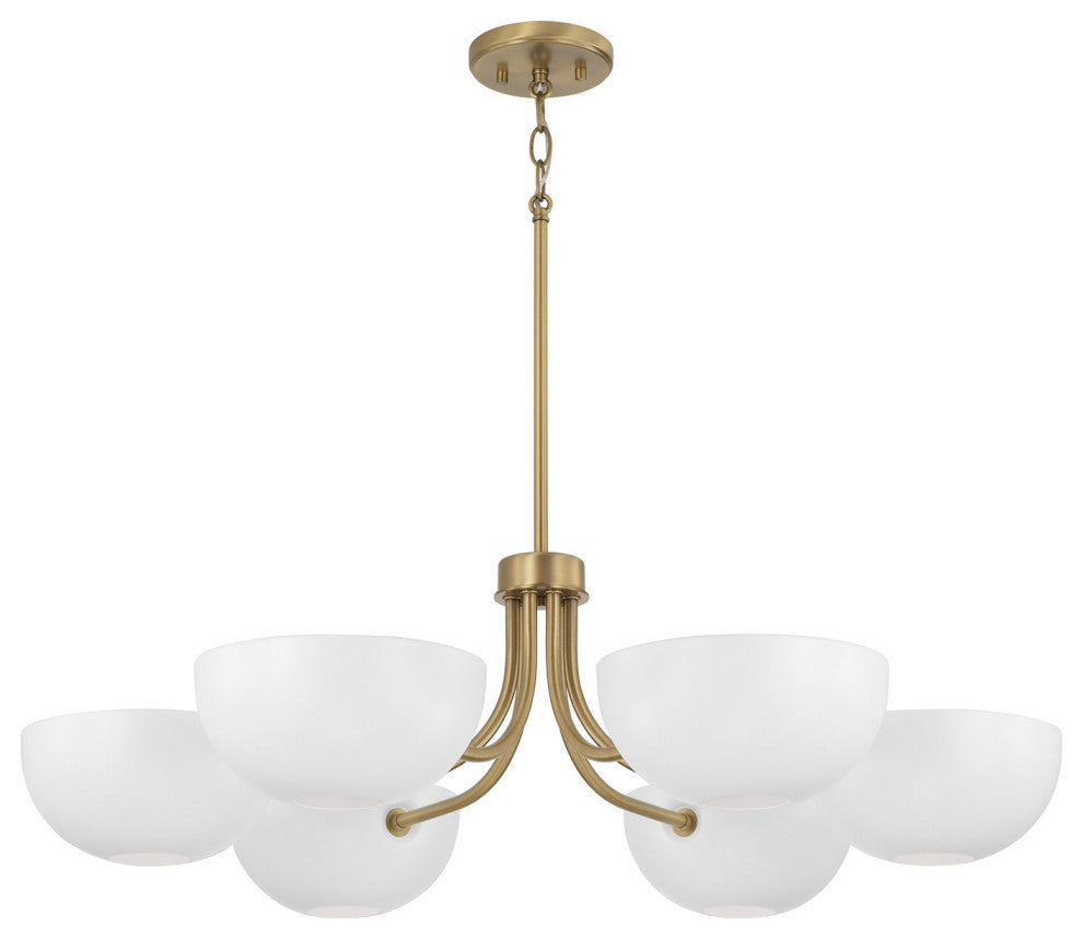 Capital Lighting 451461 Reece 6 Light 34"W Chandelier - Aged Brass / White