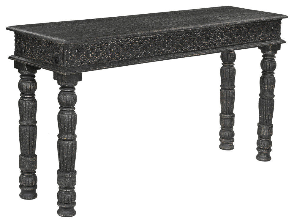 Wiley Carved Console Table, Black