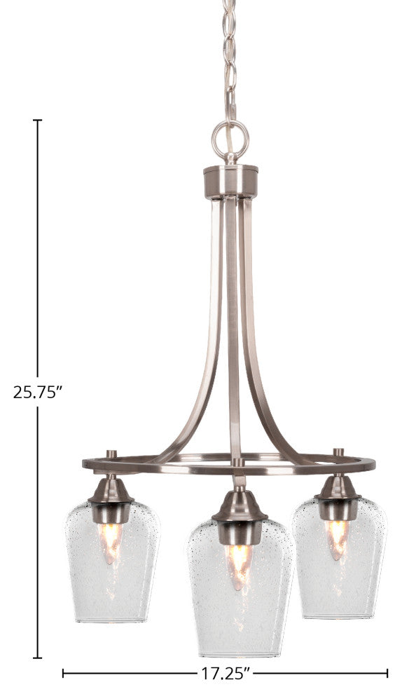 Paramount Downlight 3-Light Chandelier, Brushed Nickel, 5" Clear Bubble Glass