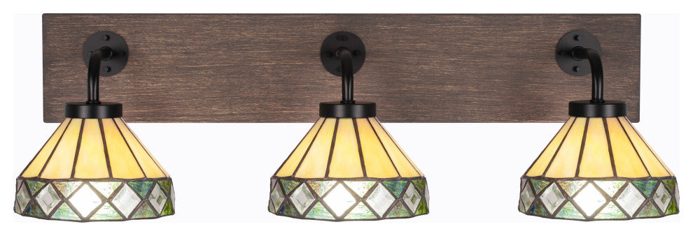 Oxbridge, Bath Bar, Matte Black & Painted Distressed Metal, 7" Diamond Peak Art