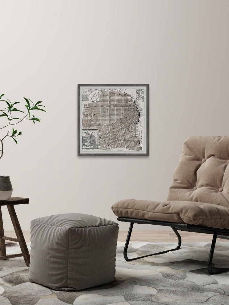 "Vintage Map of San Francisco" Framed Painting Print, 32x32