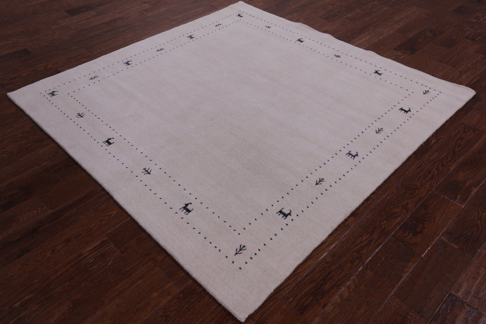 6' Square Persian Gabbeh Handmade Wool Rug - Q15235