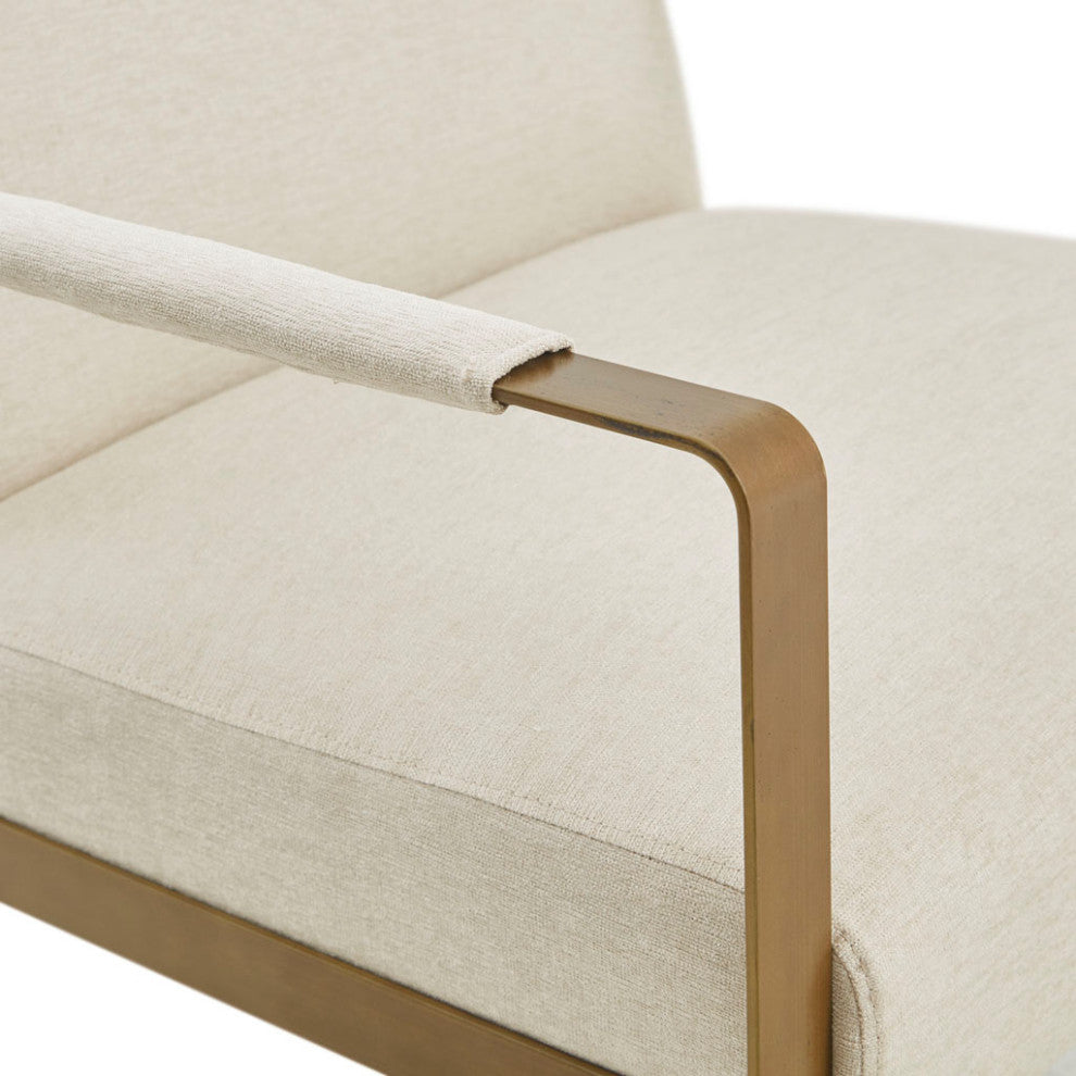 Martha Stewart Jayco Modern Metal Base Lounge Accent Chair, Ivory/Antique Gold