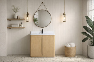 Lucas Bathroom Vanity, Washed Oak, 36", Single Sink, Freestanding