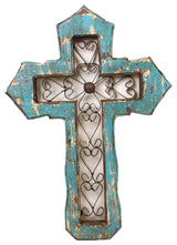 San Antonio Wall Cross-Handmade-Solid Wood-Hand Painted, Turquoise