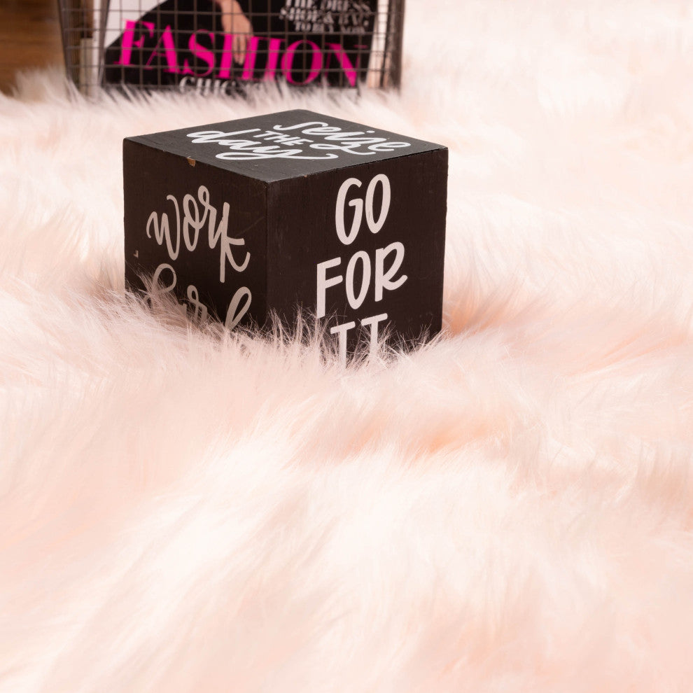 Plush and Soft Faux Sheepskin Fur Shag Area Rug, Dusty Rose, 5' X 7'