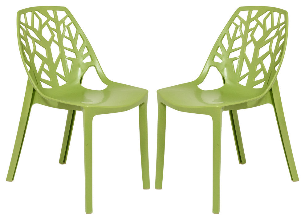 Leisuremod Cornelia Hollow Back Dining Side Chair, Set of 2, Green