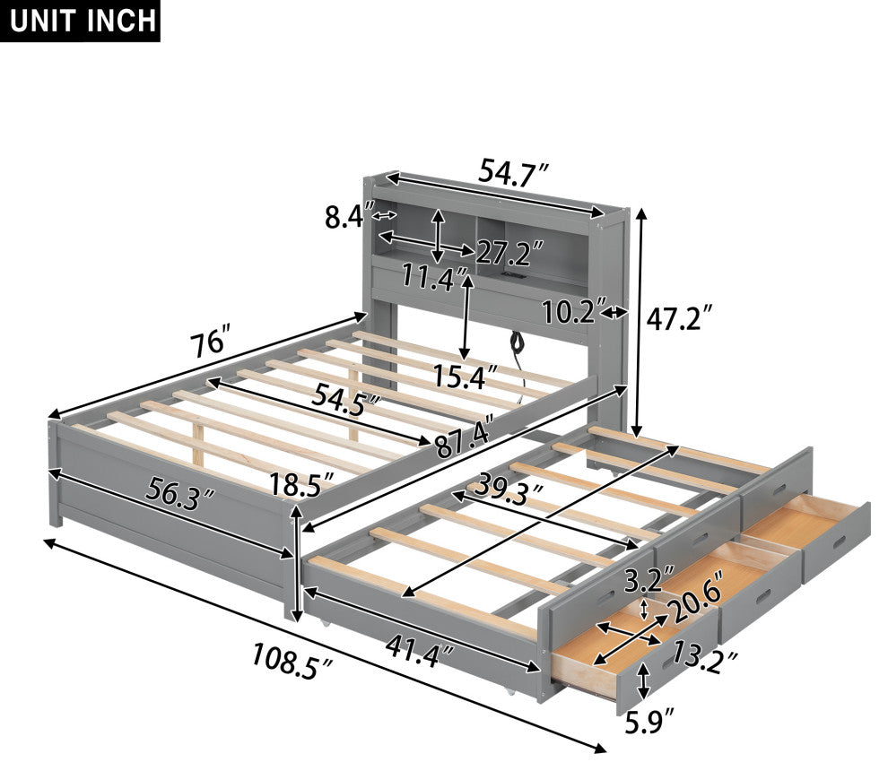 Gewnee Full Size platform bed with trundle
