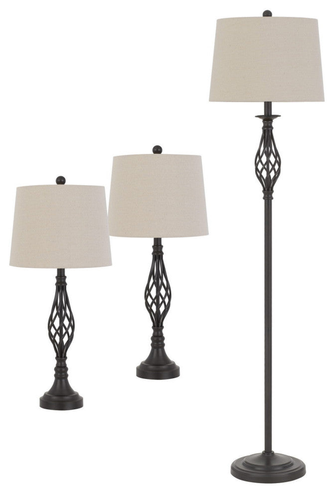 Set of Three Retro Metal Floor and Table Lamp Set