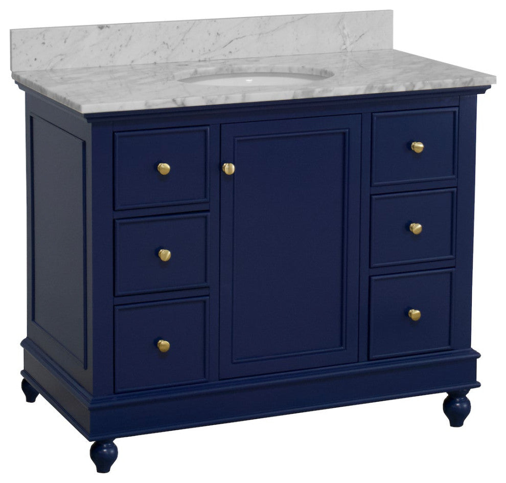 Bella 42" Bathroom Vanity, Royal Blue, Carrara Marble