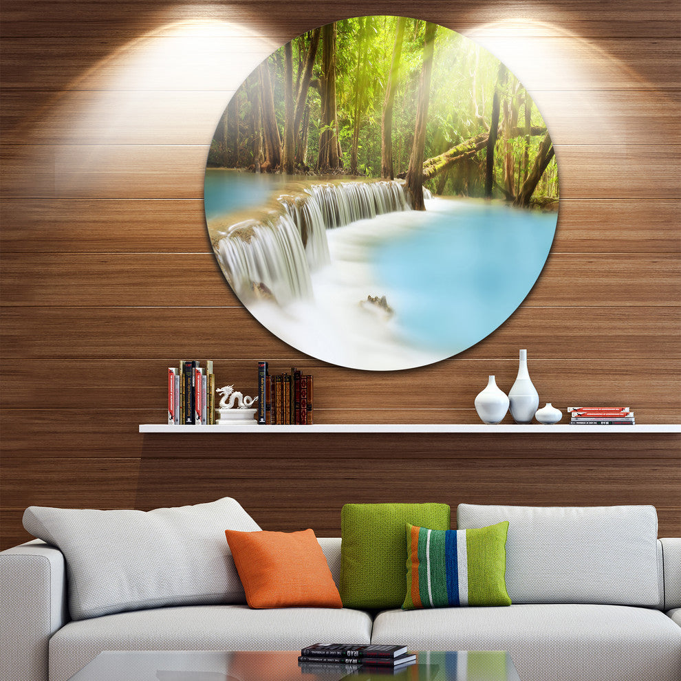 Waterfall Of Huai Mae Kamin, Landscape Round Metal Wall Art, 38"