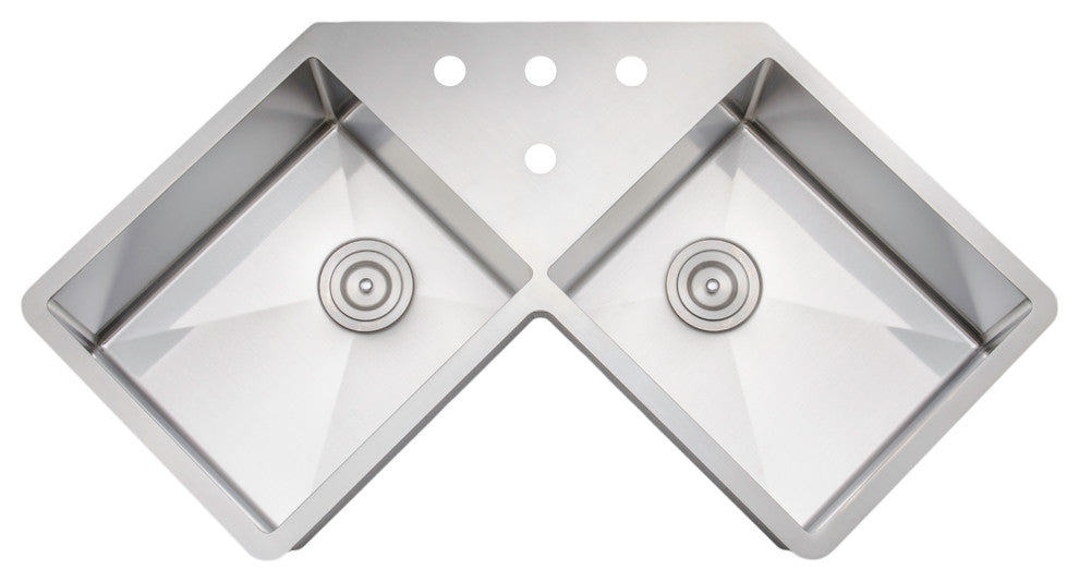 Wells Sinkware Handcrafted Butterfly Stainless Steel Corner Kitchen Sink Package