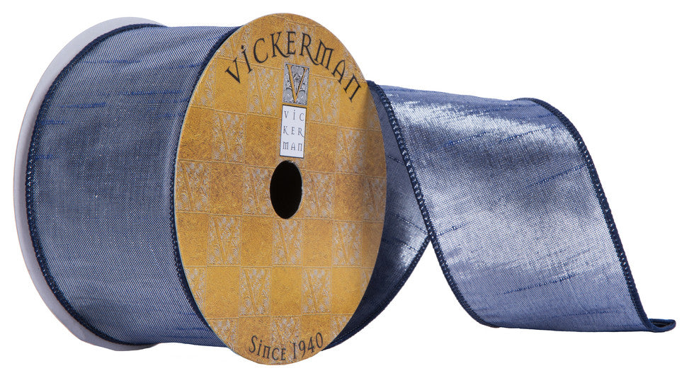 Vickerman Q201959 2.5"X10 Yard Blue Silver Sheen Christmas Ribbon