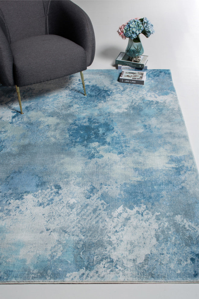 2"x7" Blue White Abstract Sky Runner Rug