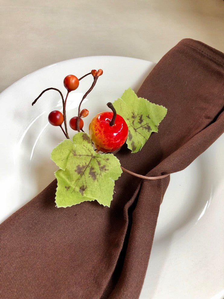 Set of 6 Fall Napkin Rings, Apple and Leaves