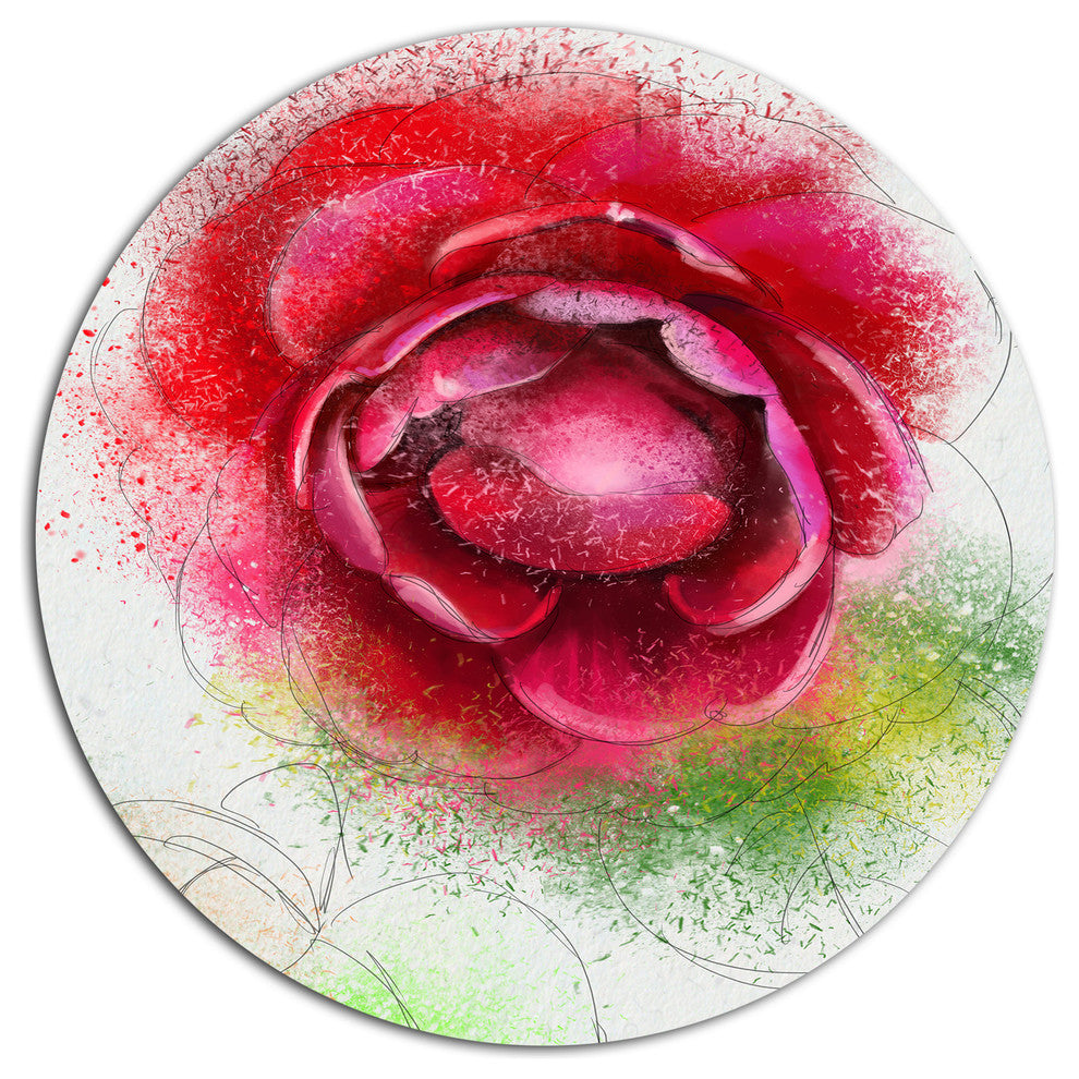 Blooming Red Rose On White, Flowers Round Metal Wall Art, 23"