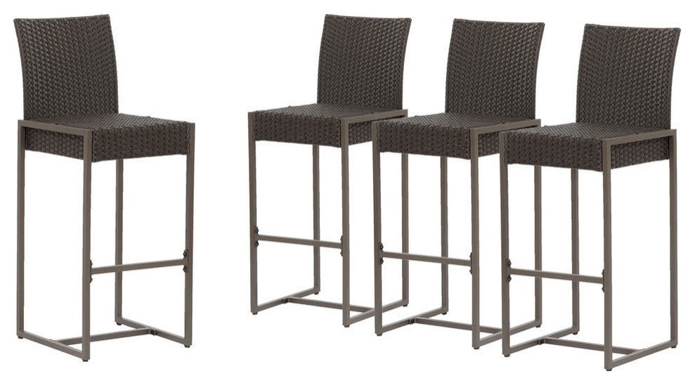 GDF Studio Kelly Outdoor Wicker 30" Barstool, Dark Brown, Set of 4