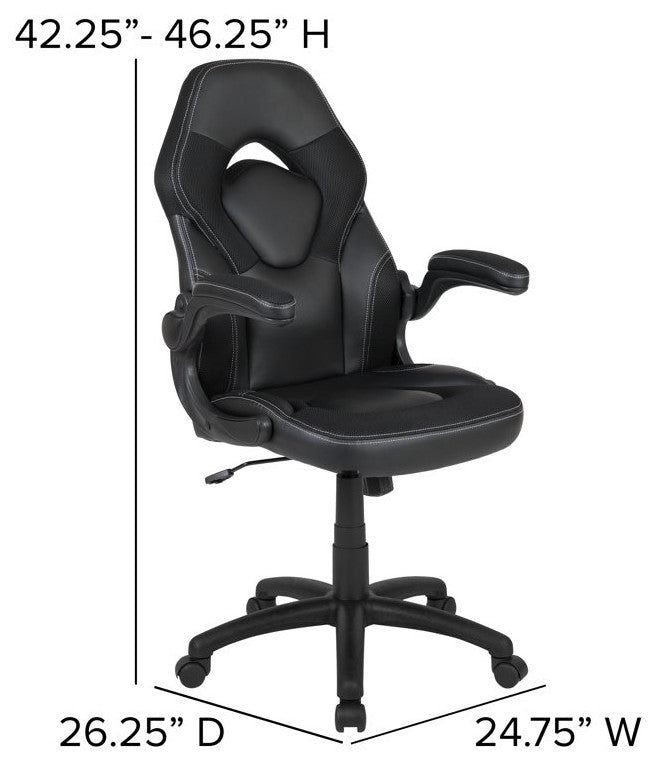 Modern Gaming Desk With Comfortable Chair, Raised Shelf & Cup Holder, Black
