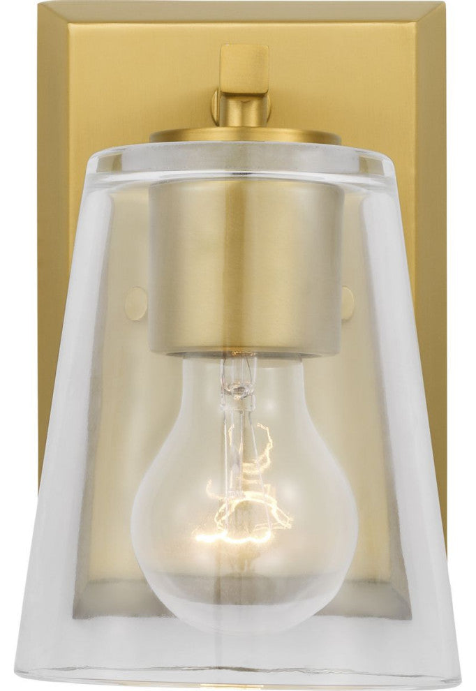 Vertex Collection One-Light Brushed  Gold Clear Glass Contemporary Bath Light