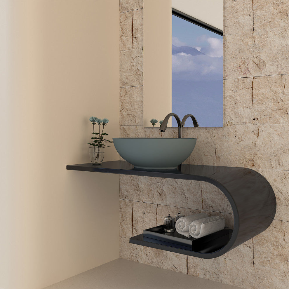 21in Bathroom Egg-shaped Concrete Vessel Sink With Drainer, Blue Ashes