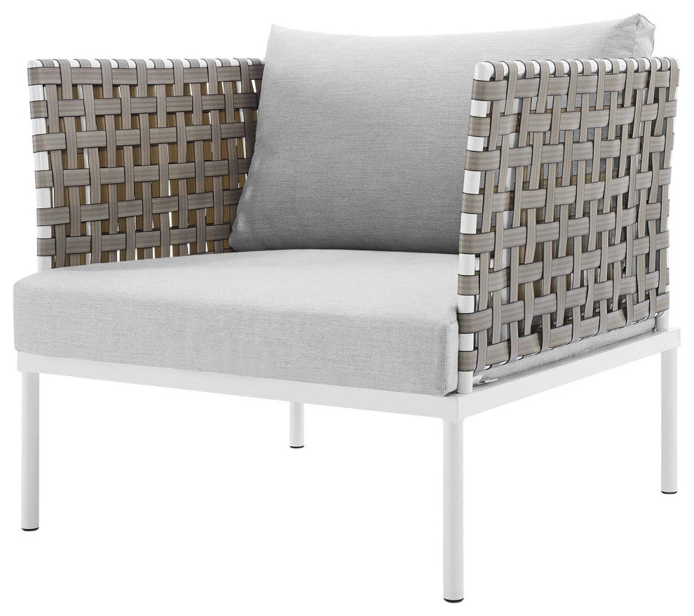 Lounge Sectional Sofa Chair Table Set, Sunbrella, Aluminum, Gray, Outdoor