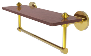 South Beach 16" Solid Wood Shelf with Towel Bar, Polished Brass