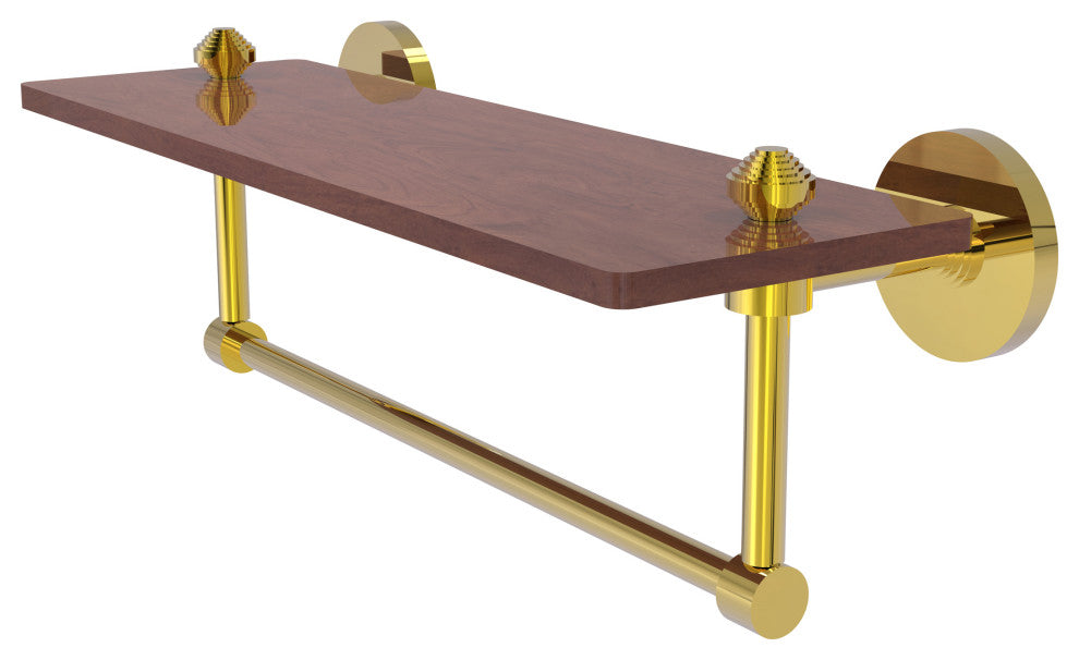 South Beach 16" Solid Wood Shelf with Towel Bar, Polished Brass