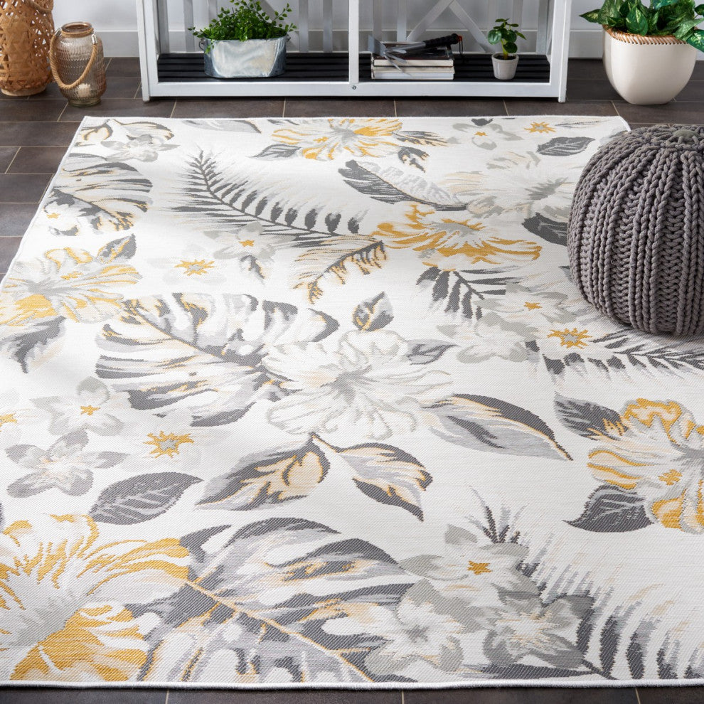 Safavieh Sunrise Collection SUN671 Indoor-Outdoor Rug, Ivory/Grey Gold, 4'x5'7"