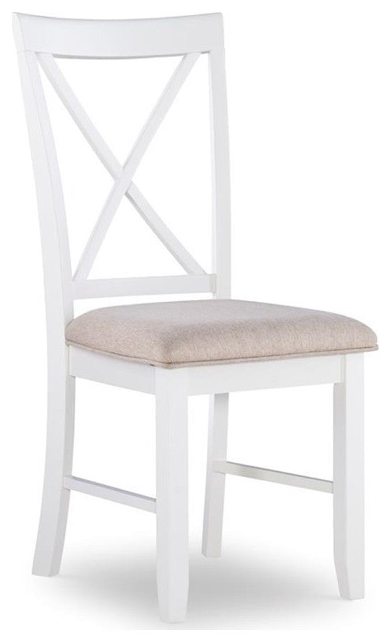 Linon Jane Set of 2 Upholstered X-Back Dining Side Chairs in Vanilla White Wood