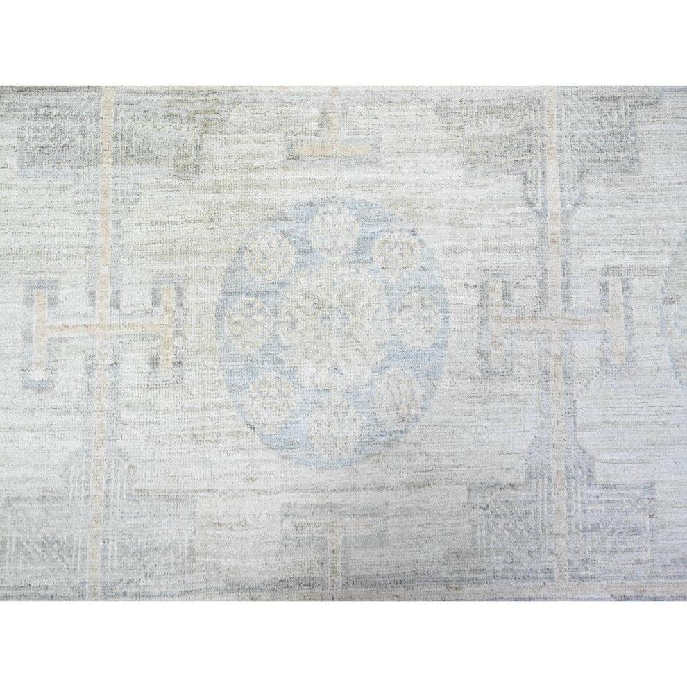 Silver Chalice White Wash Peshawar Mahal Design Wool Hand Knotted Rug 10'x14'4"