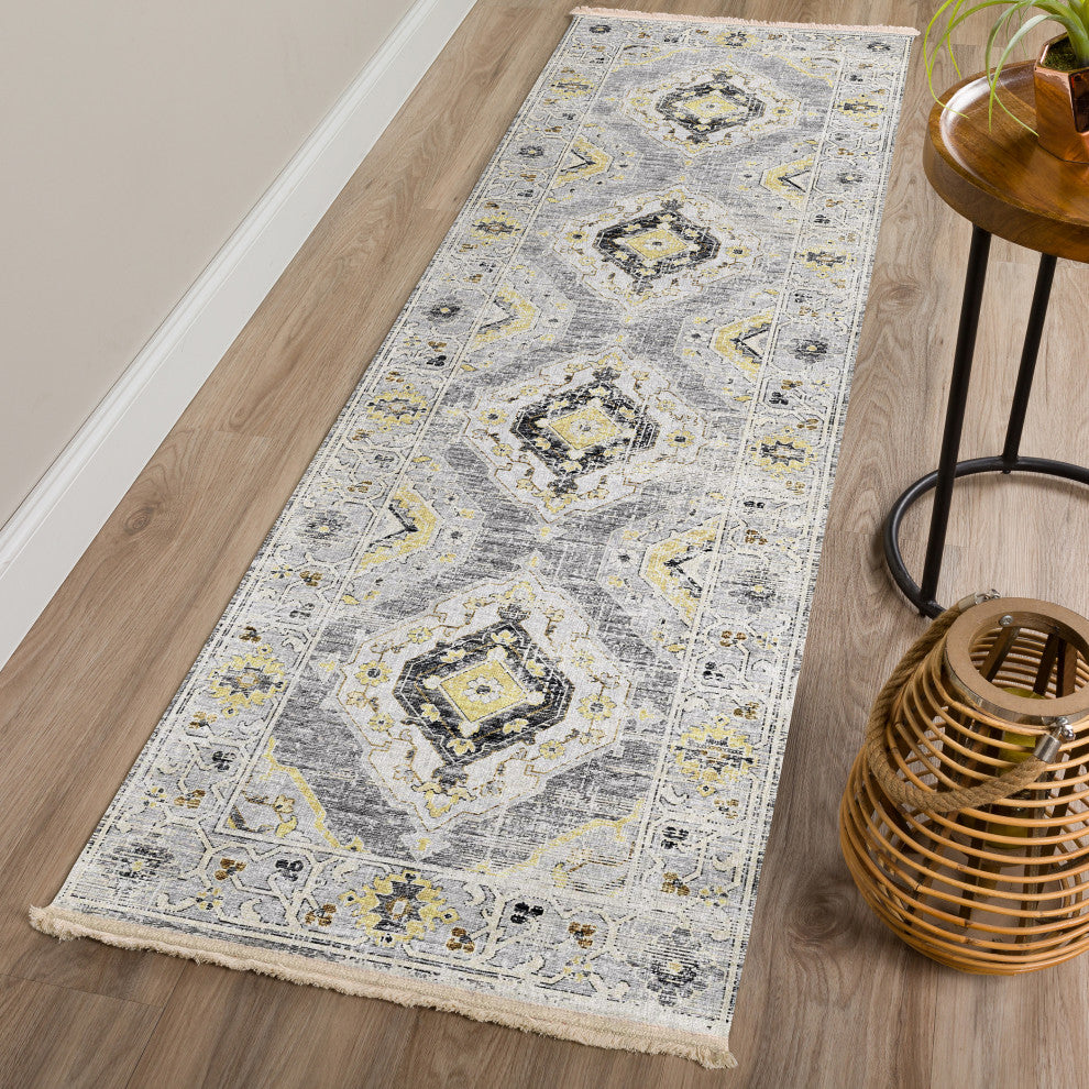Indoor/Outdoor Marbella MB1 Grey Machine Washable 2'3" x 10' Runner Rug