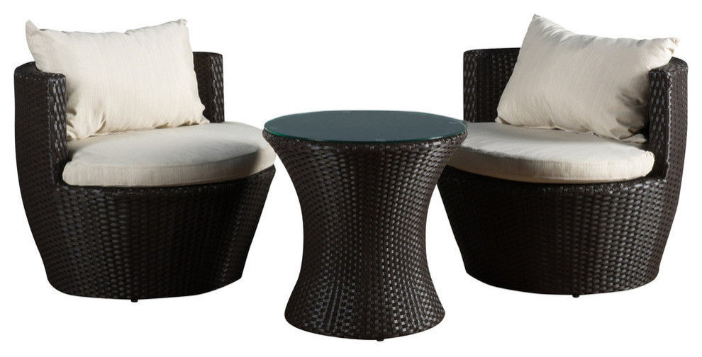 Kyoto Outdoor 3-Piece Brown Wicker Chat Set
