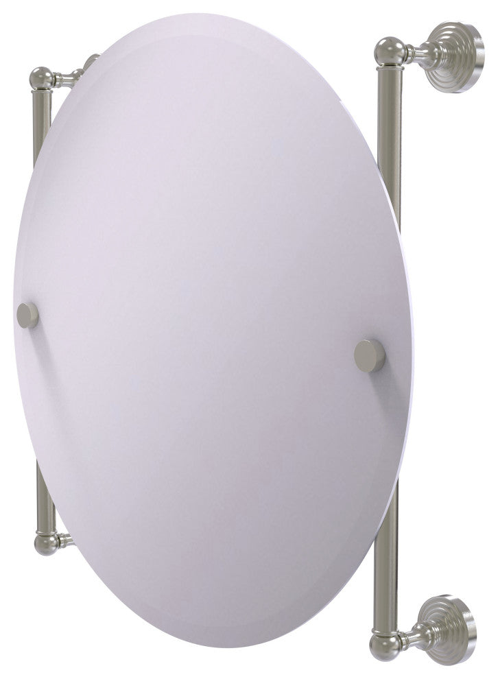 Waverly Place Round Frameless Rail Mounted Mirror, Satin Nickel