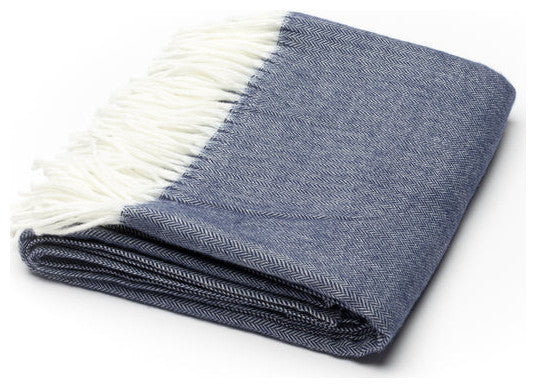 Navy Blue Soft Acrylic Herringbone Throw Blanket