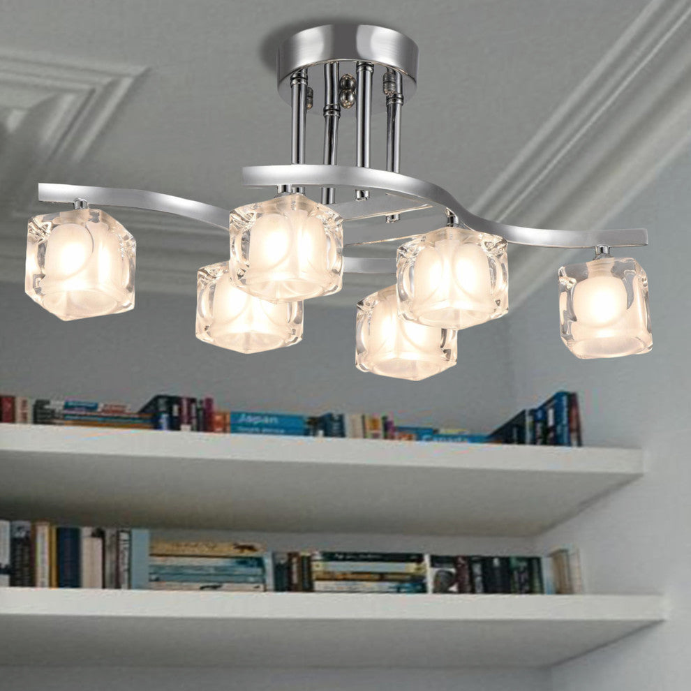 Delphina Chrome 6-Light Semi-Flush mount with Clear Glass Shade