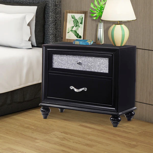 Benzara BM185300 Two Drawers Wooden Night Stand with Acrylic Drawer Front, Black