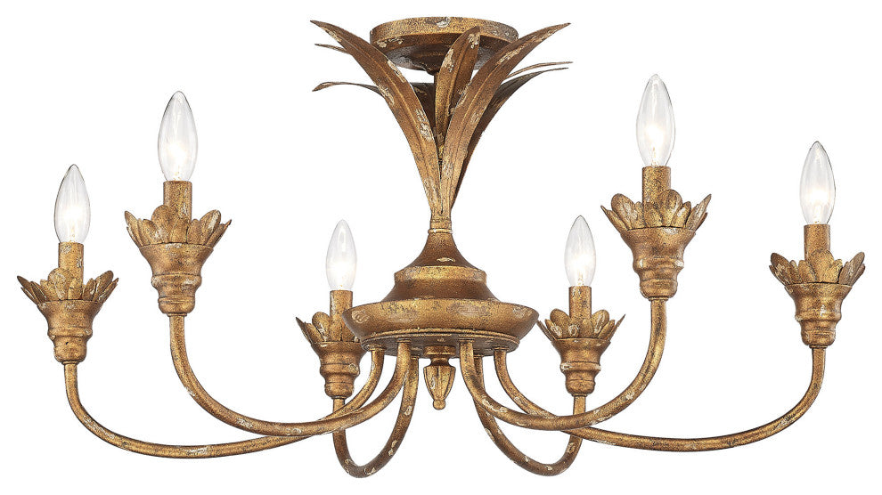 Golden Lighting 0846-6SF Lillianne 6 Light 29"W Semi-Flush - Heirloom Gold