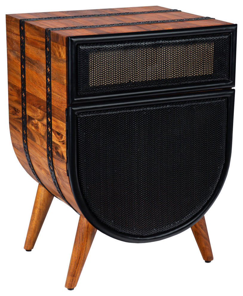 Benzara UPT-272008 Wood Accent Cabinet Chest With 1 Mesh Drawer, Brown/Black