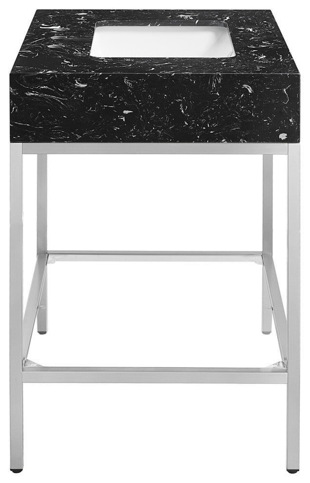 Marmo Bathroom Vanity, Black, 30" Wide, Satin Chrome Finish