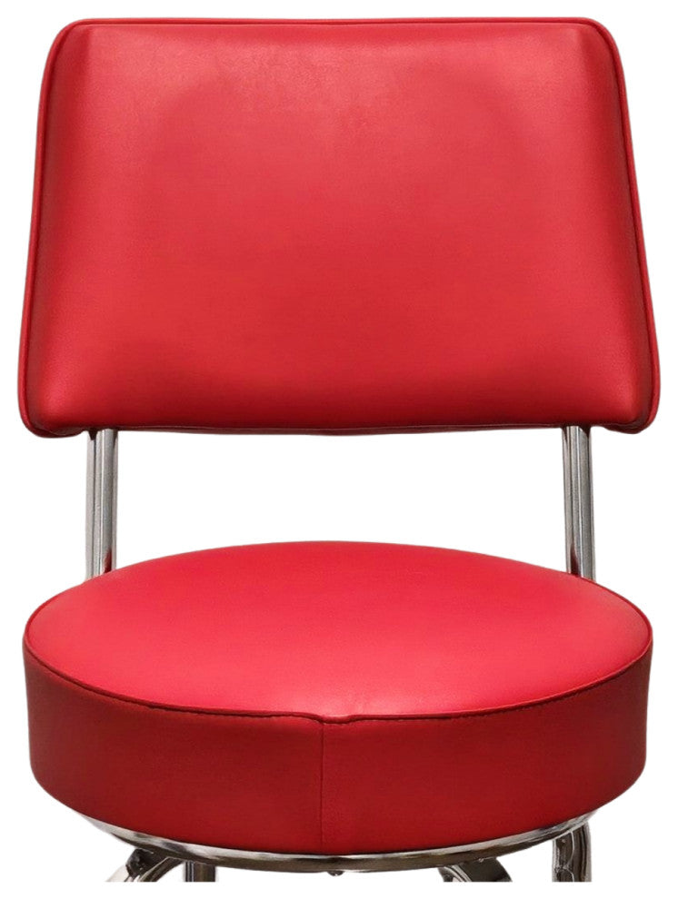 Retro Home Single Ring Upholstered 30" Swivel Bar Stool with Back, Red
