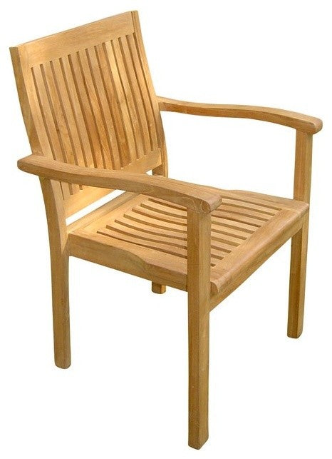 9-Piece Outdoor Teak Dining Set: 72" Round Table, 8 Leveb Stacking Arm Chairs