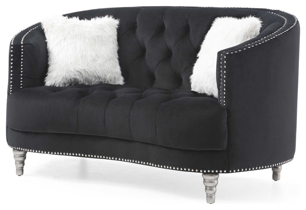 Dania 64 in. W Flared Arm Velvet Straight Sofa, Black