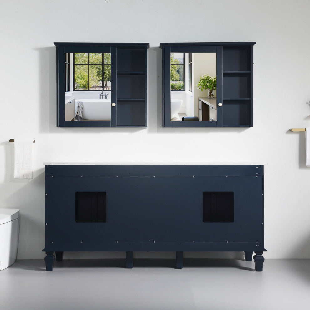 Solid Wood Bathroom Vanity with Quartz Top and cUPC Certified Sink, Navy Blue, 72 Inch