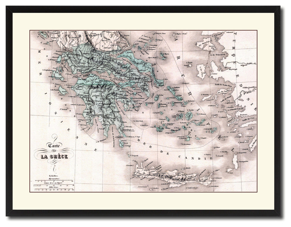 Greece Vintage Antique Map Wall Art, 28"x37"