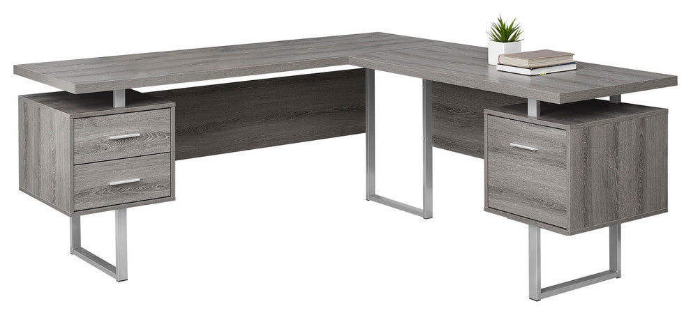 Computer Desk, Home Office, Corner, 70"L, L Shape, Work, Laptop, Metal, Brown, Taupe