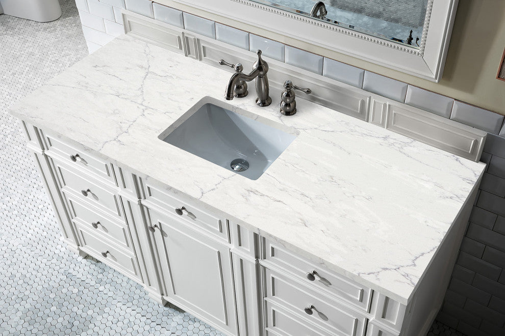 Bristol 60" Single Vanity Bright White, Eternal Jasmine Pearl Quartz