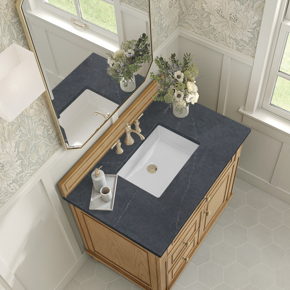 Lorelai 36" Single Vanity, Light Natural Oak, 3 CM Charcoal Soapstone Top